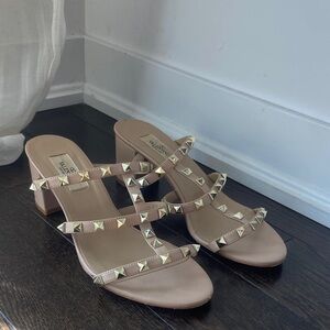 Valentino Beige Heels with Gold Studs